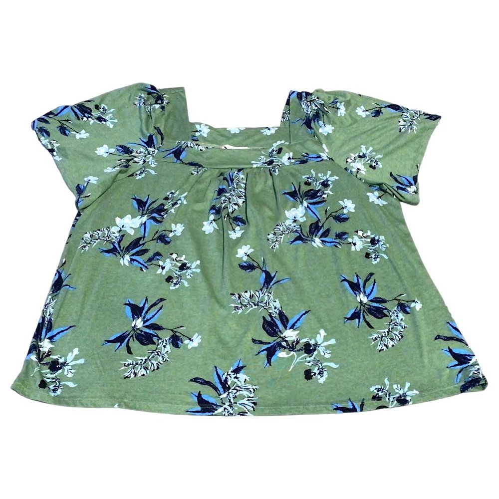 Lucky Brand Shirt Womens Smock Top XXL Green Floral Butterfly Sleeve Cottagecore
